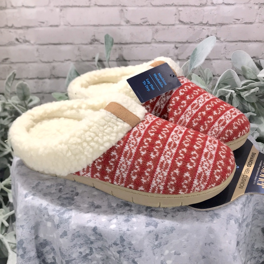 ISOTONER Sunset Red Knitted Memory Foam Fleece Lined Slippers WMS 6.5-7❄️NWT❄️